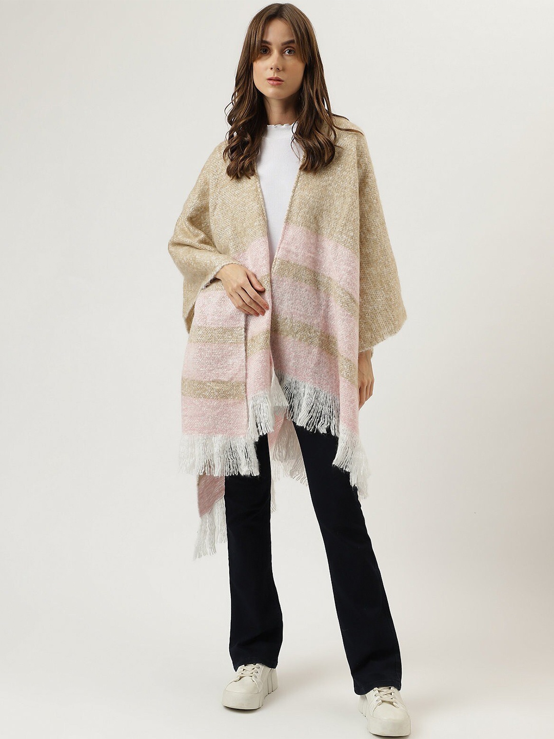 

Marks & Spencer Horizontal Striped Scarf, Beige