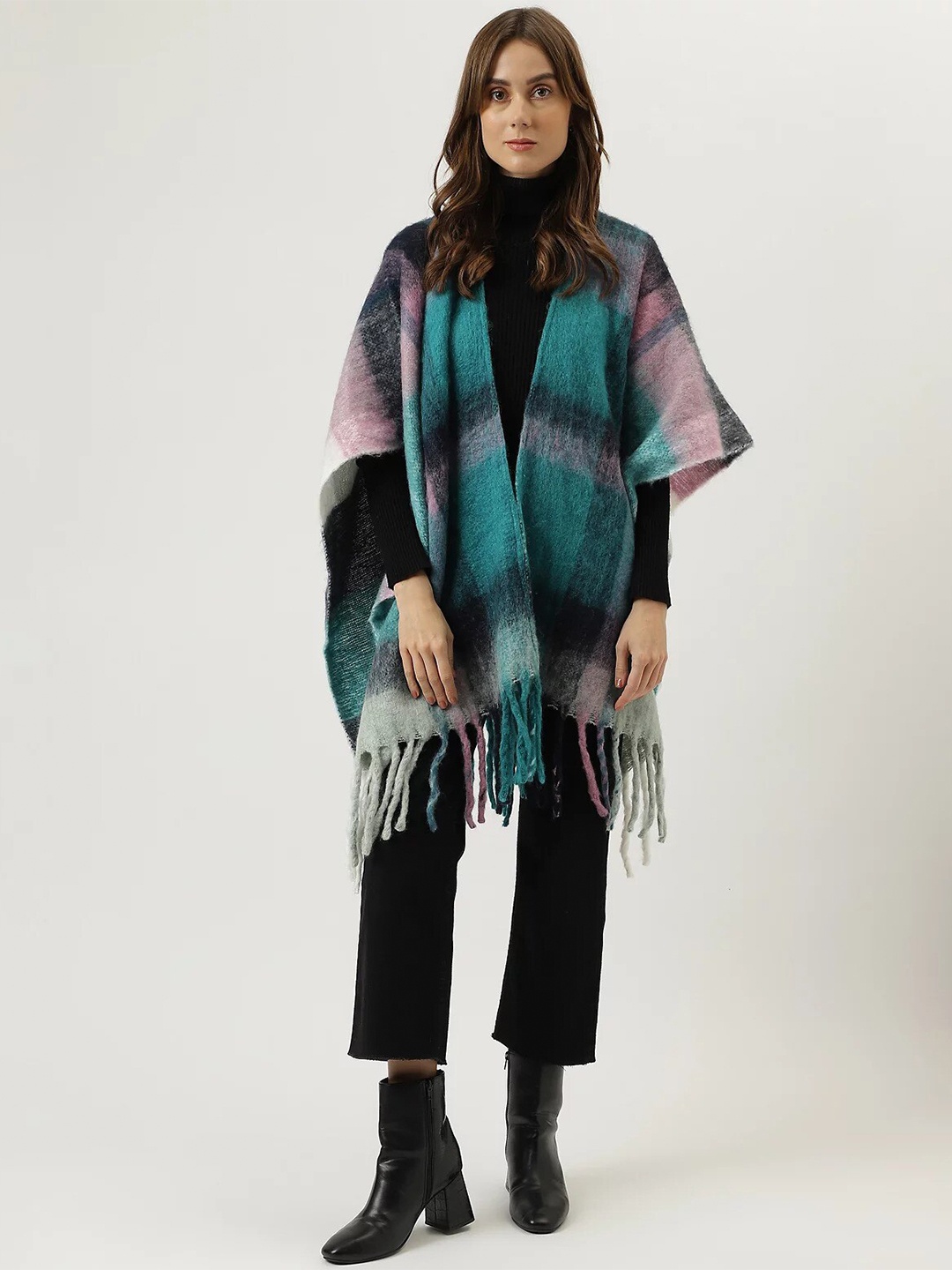 

Marks & Spencer Checked Tasselled Border Scarf, Grey