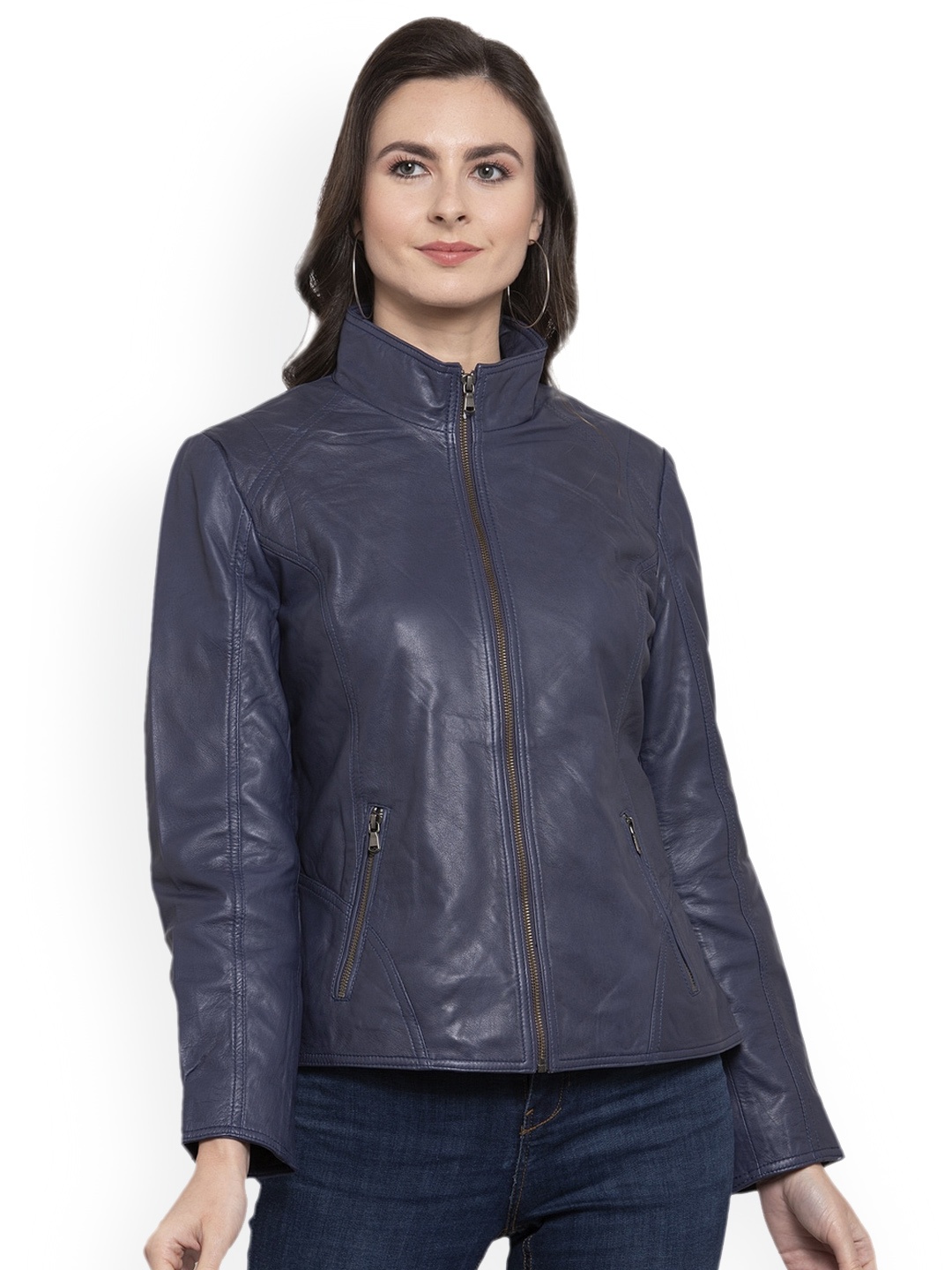 

BEAVER Mock Collar Lightweight Rapid-Dry Leather Jacket, Navy blue