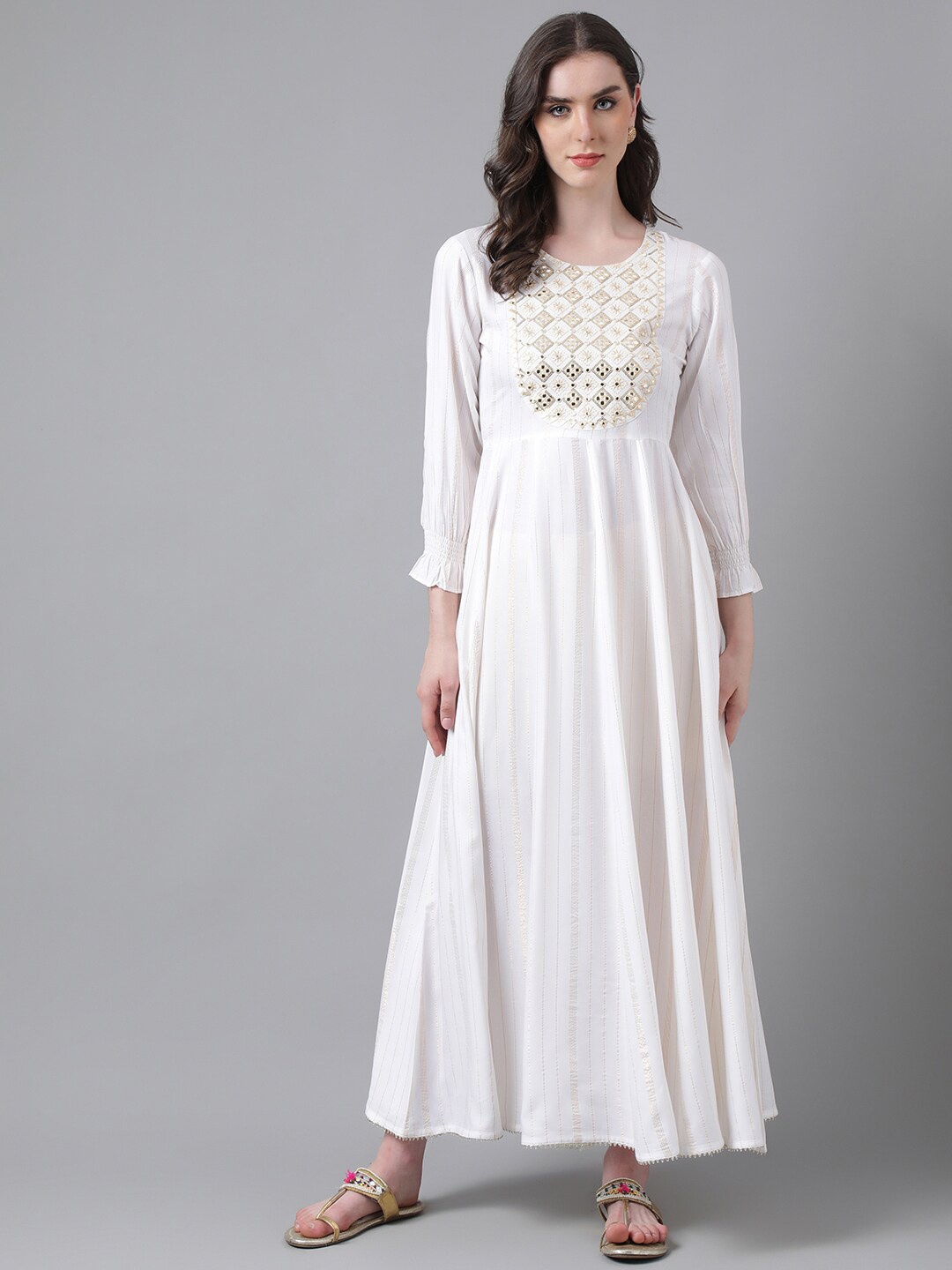 

PURVIJA KURTIES Ethnic Motifs Embroidered Anarkali Kurta, White