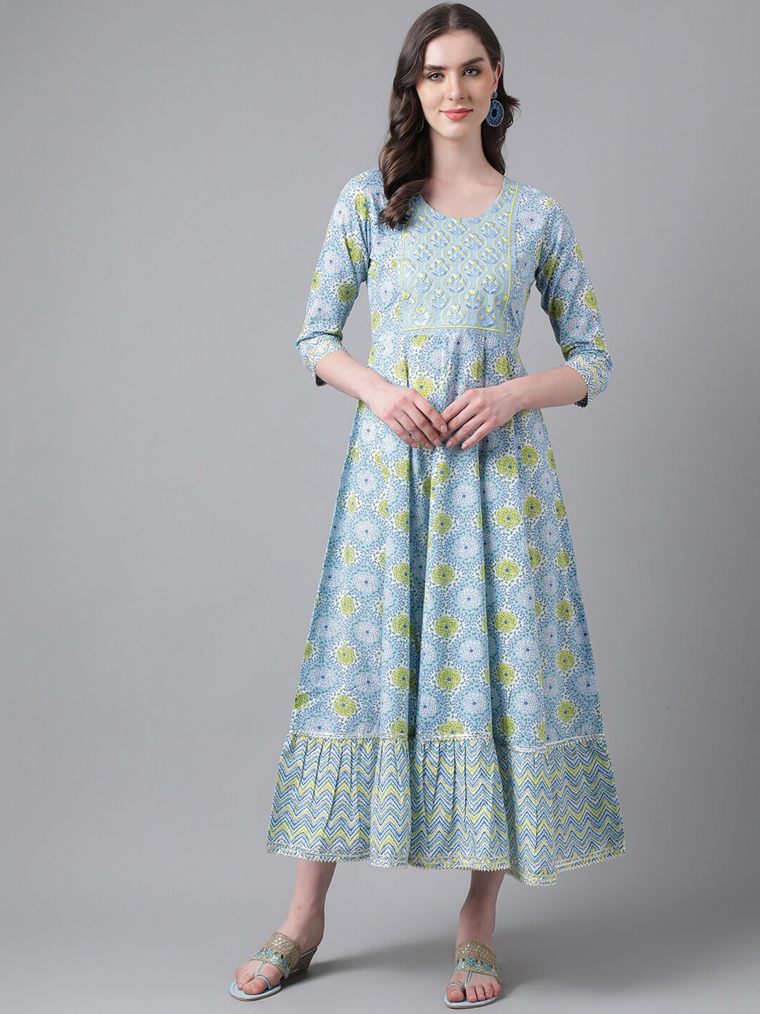

PURVIJA KURTIES Ethnic Motifs Printed Anarkali Kurta, Blue