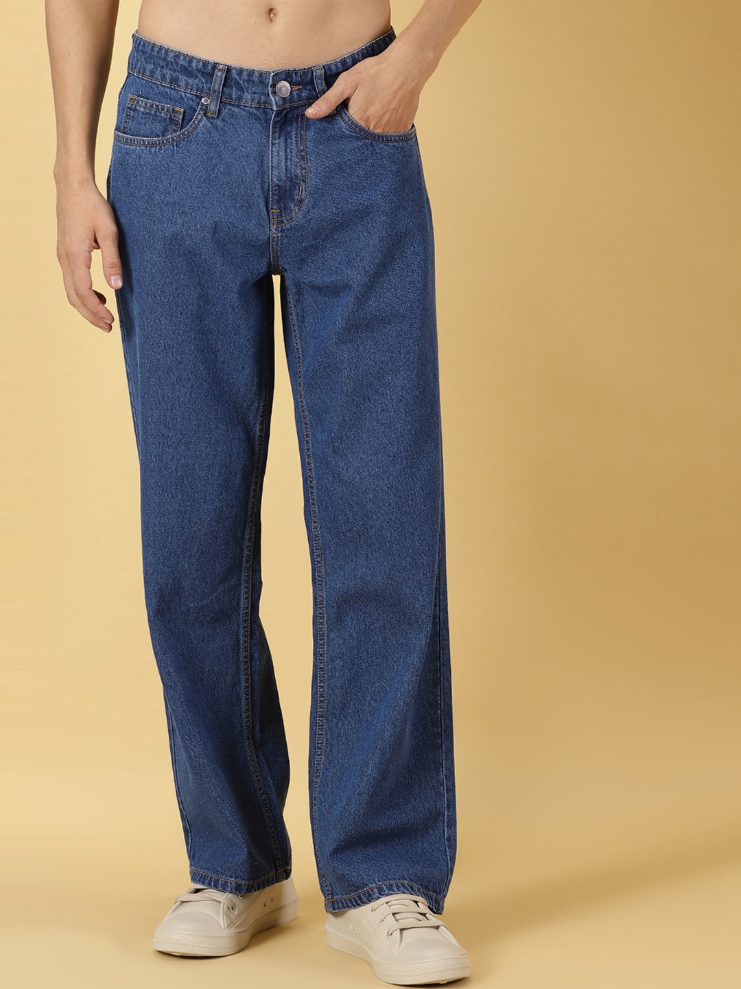

Thomas Scott Men Mid Rise Comfort Relaxed Fit Clean Look Cotton Baggy Jeans, Blue