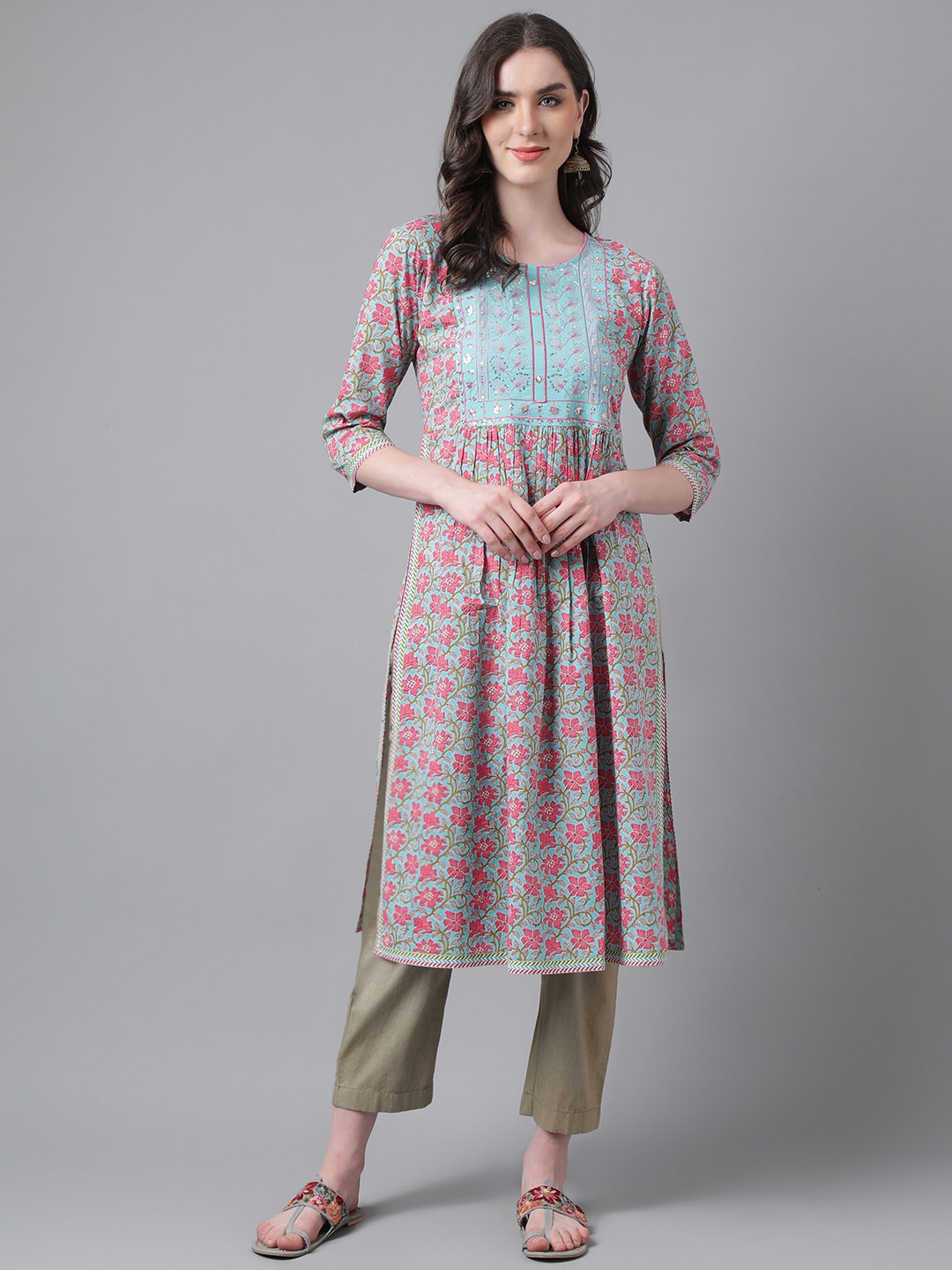 

PURVIJA KURTIES Women Blue Printed Kurta