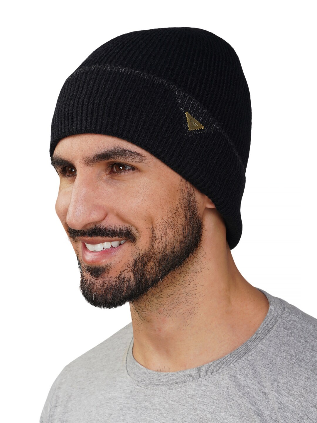 

iSWEVEN Unisex Self Design Woollen Beanie, Black