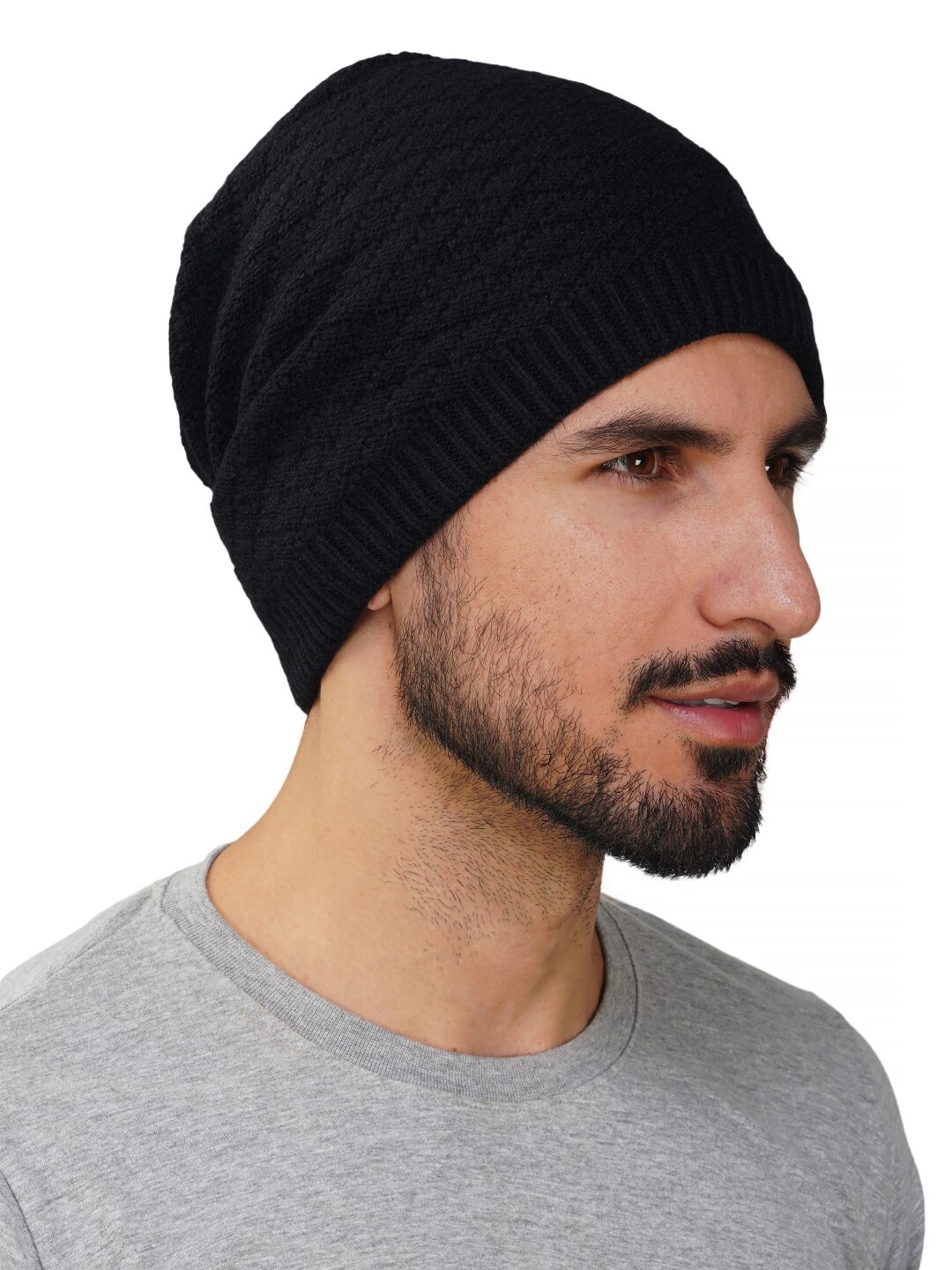 

iSWEVEN Unisex Self Design Woollen Beanie, Black