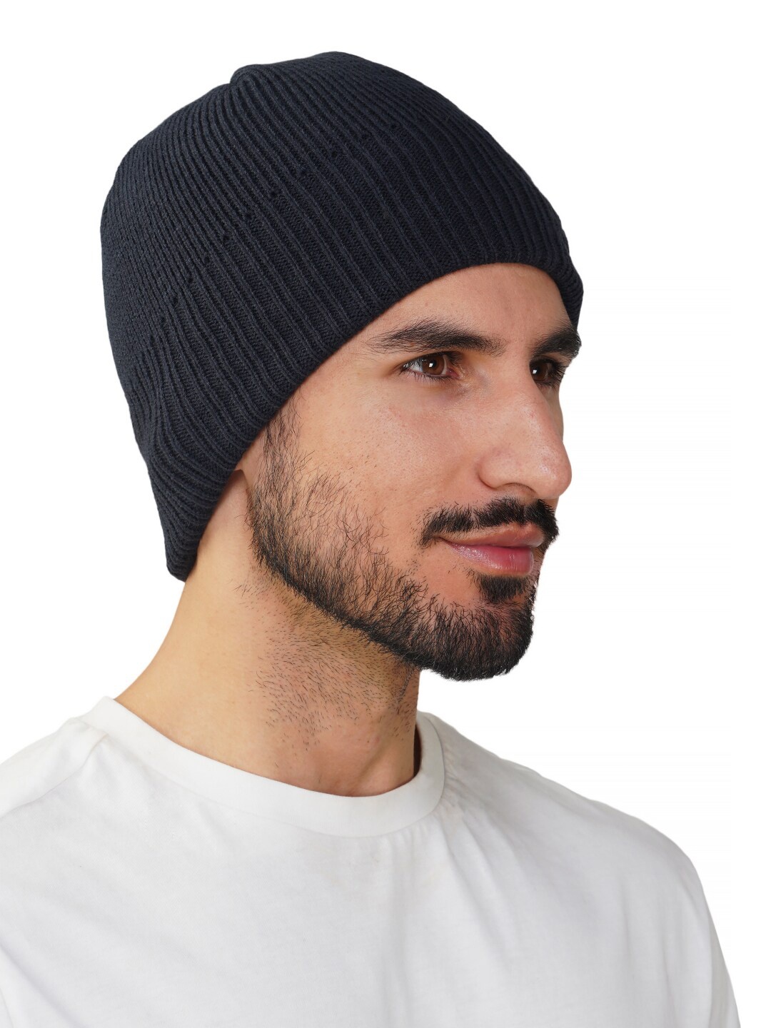 

iSWEVEN Unisex Self Design Woollen Beanie, Navy blue