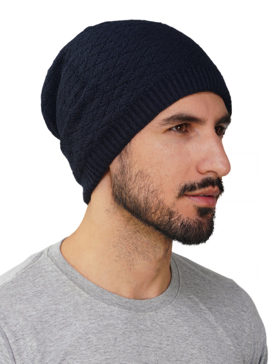 

iSWEVEN Unisex Self Designed Woollen Beanie, Navy blue