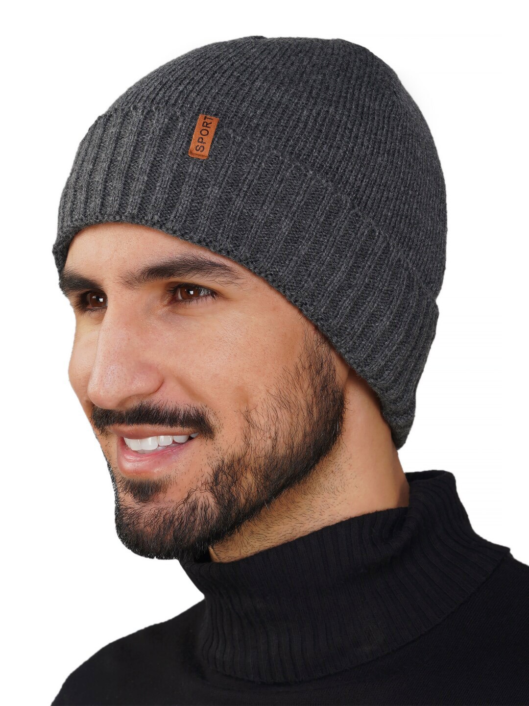 

iSWEVEN Unisex Self Design Woollen Beanie, Grey