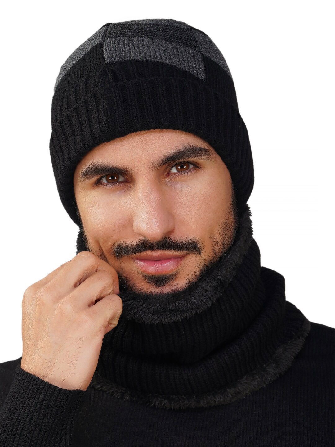 

iSWEVEN Unisex Self Design Woollen Beanie, Black