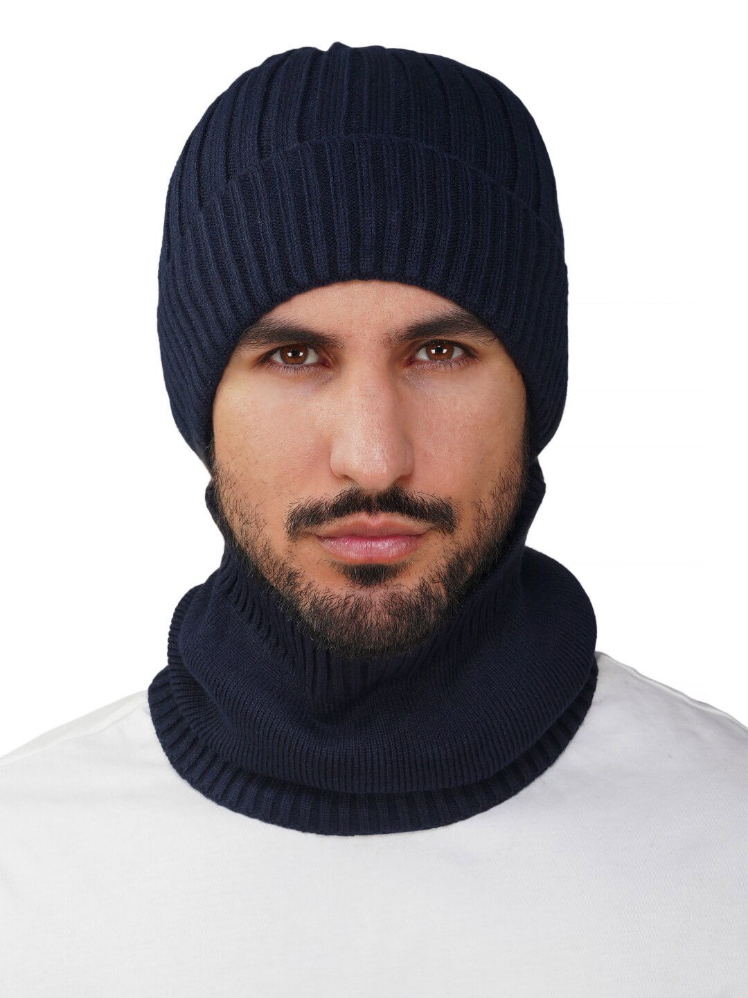 

iSWEVEN Unisex Self Design Woollen Beanie, Navy blue