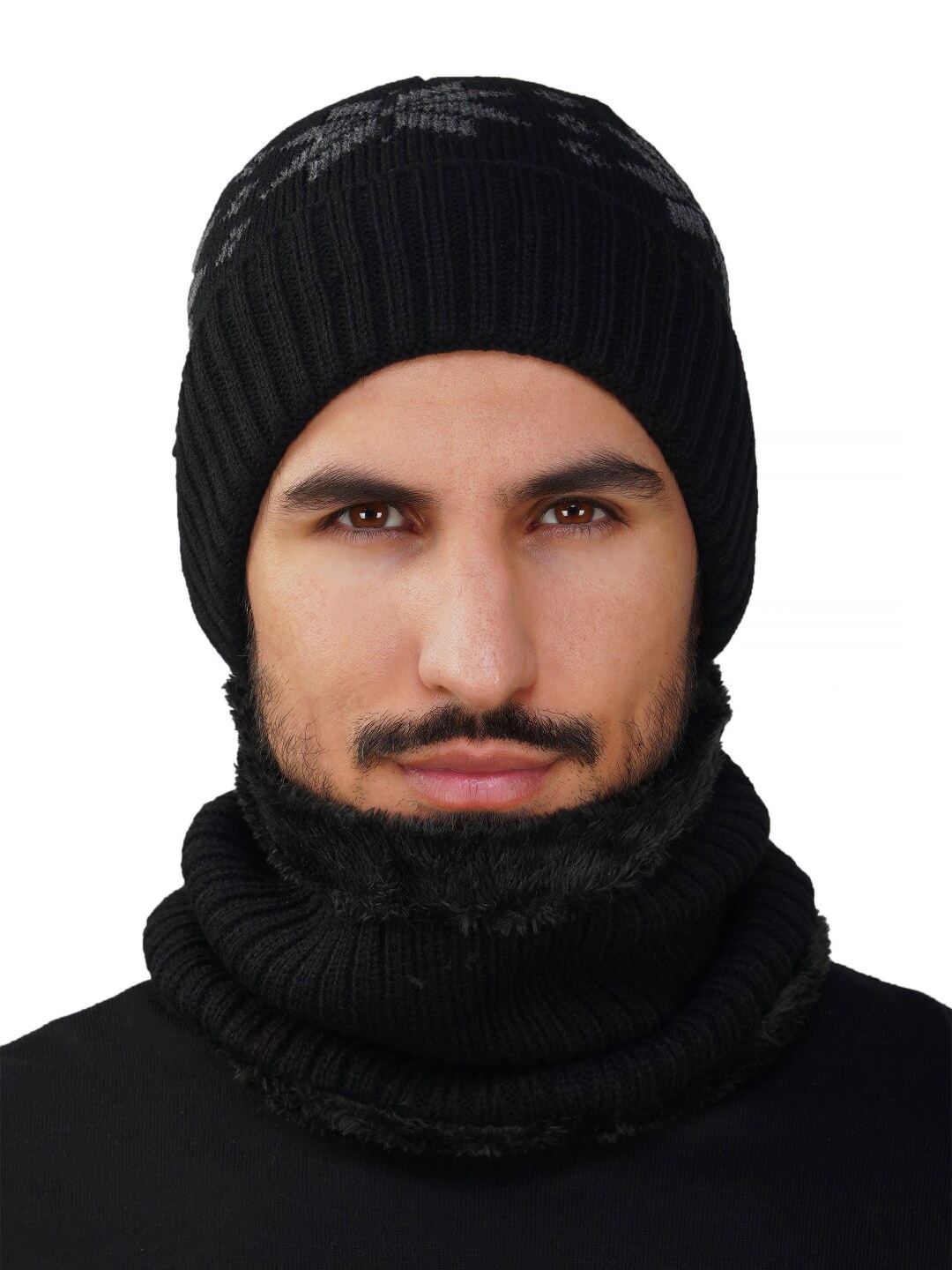 

iSWEVEN Unisex Self Design Woollen Beanie, Black