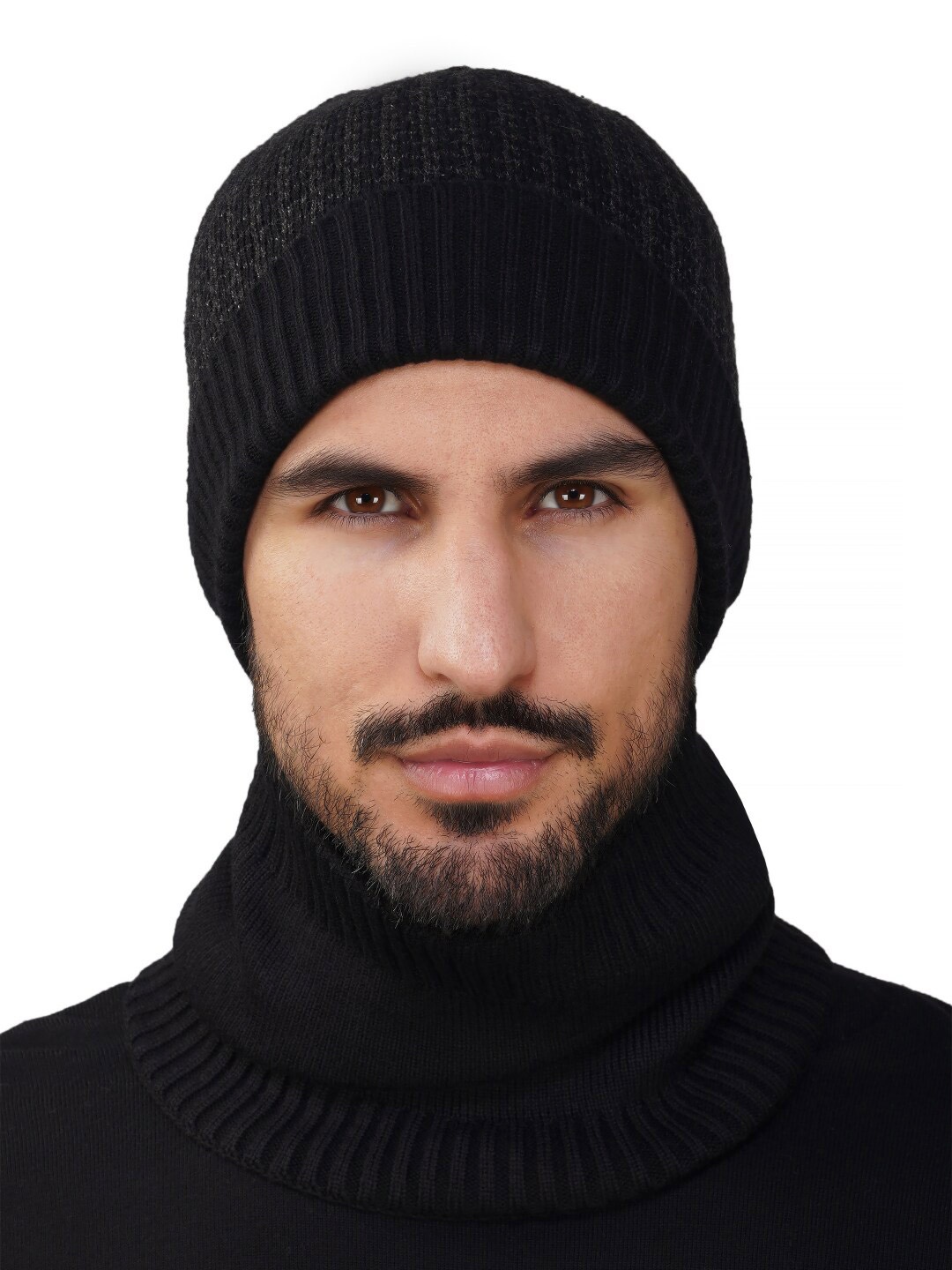 

iSWEVEN Unisex Self Design Woollen Beanie, Black