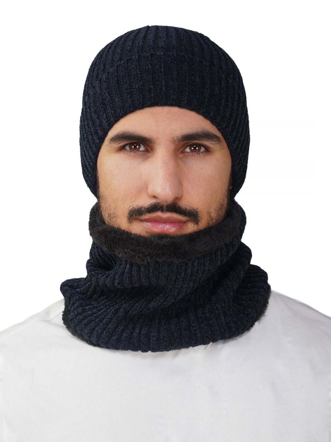 

iSWEVEN Unisex Self Design Woollen Beanie, Navy blue