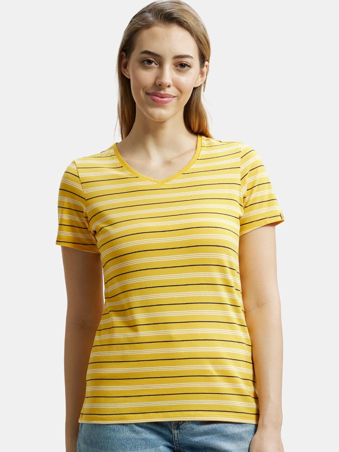 

Jockey Super Combed Cotton Regular Fit Yarn Dyed Striped T-shirt-AW22, Yellow