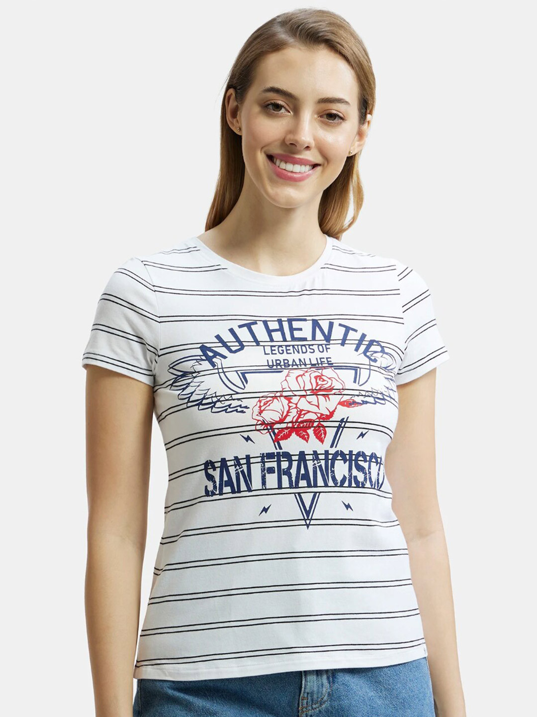 

Jockey Striped Round Neck T-shirt, White