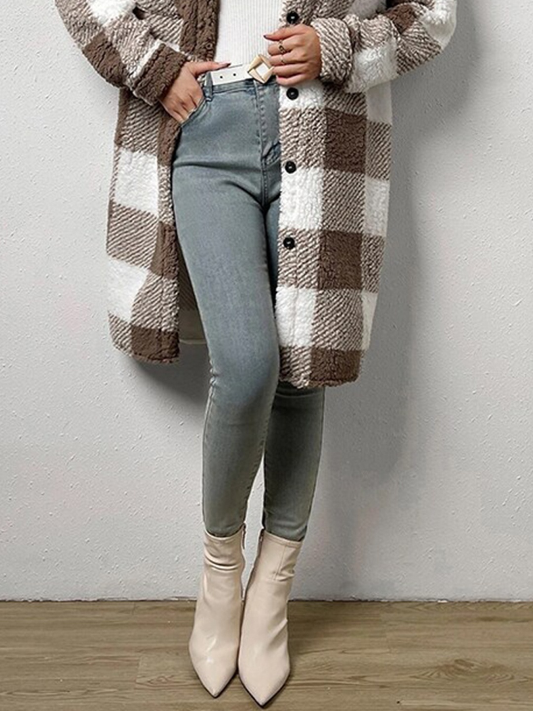 

StyleCast Brown Checked Spread Collar Overcoat