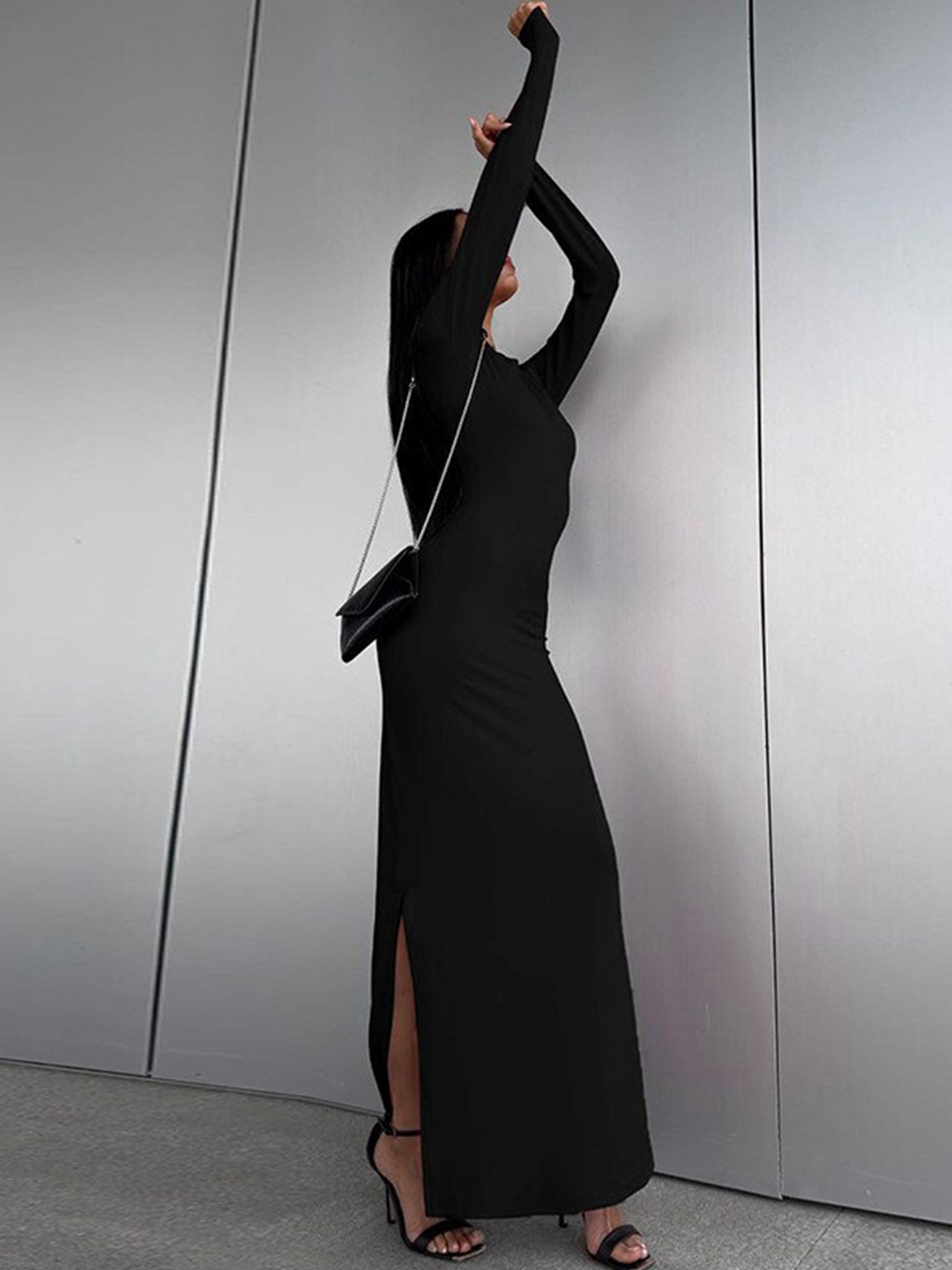 

StyleCast Black Side Slits Detail Bodycon Maxi Dress