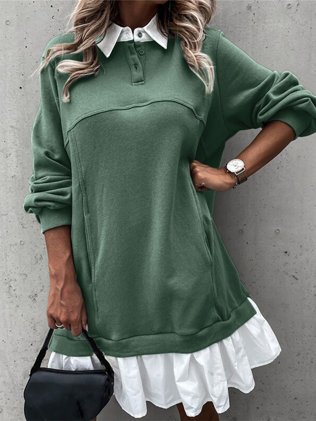 

StyleCast Green Flounce Mini Shirt Dress