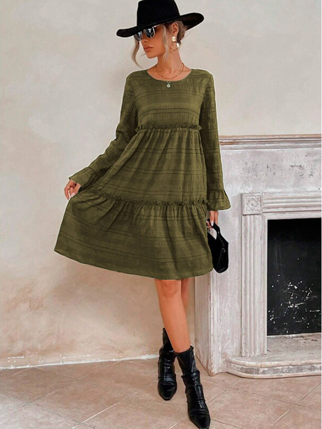 

StyleCast Green Striped Tiered A-Line Midi Dress