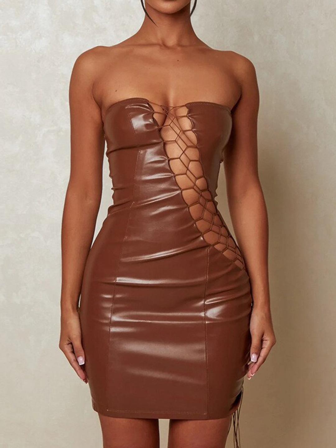 

StyleCast Brown Sweetheart Neck Bodycon Mini Dress