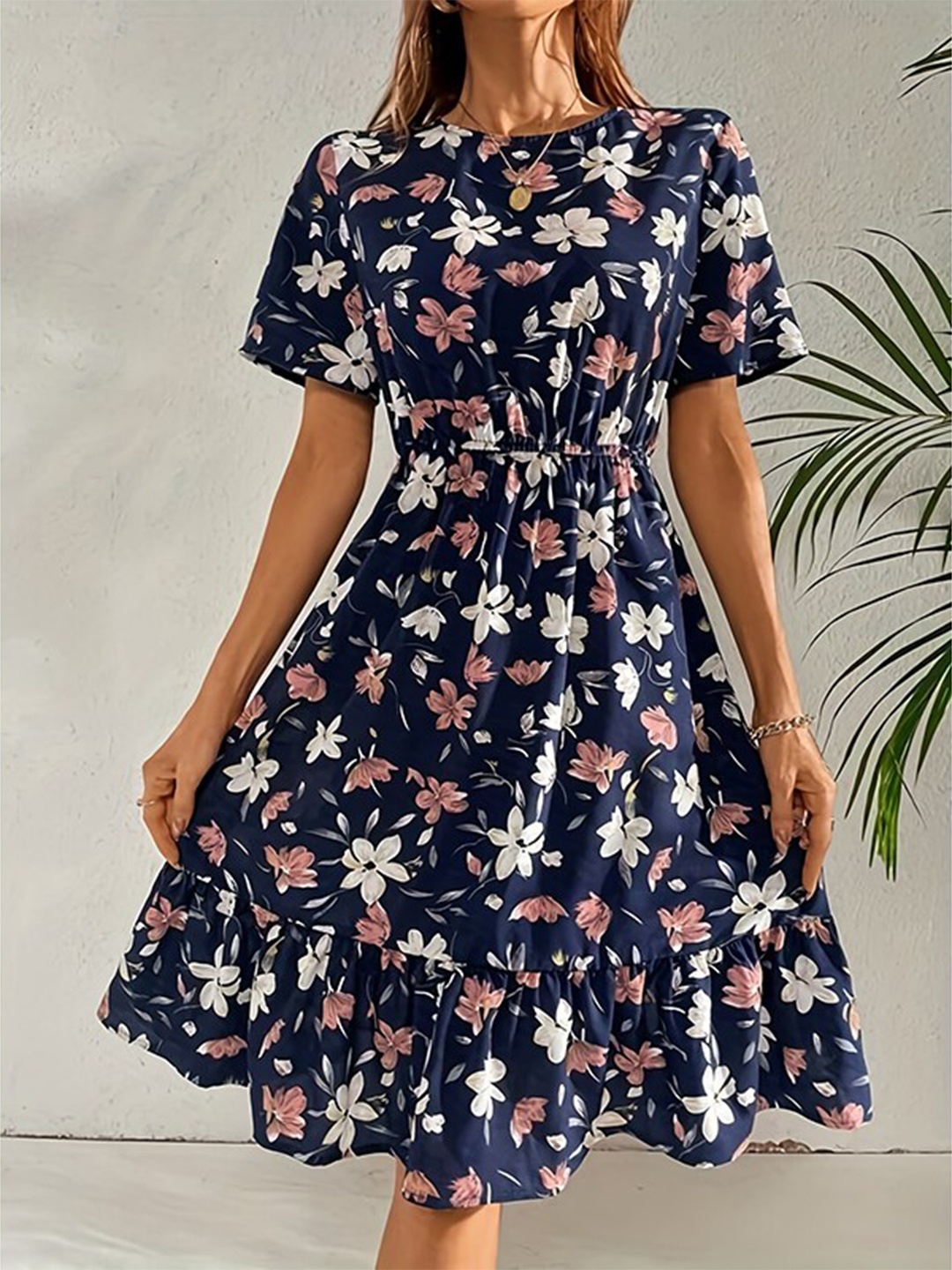 

StyleCast Navy Blue Floral Printed A-Line Dress