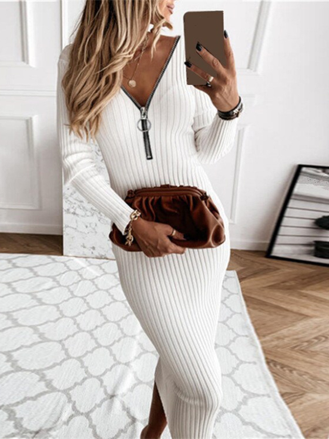

StyleCast White Ribbed Bodycon Midi Dress