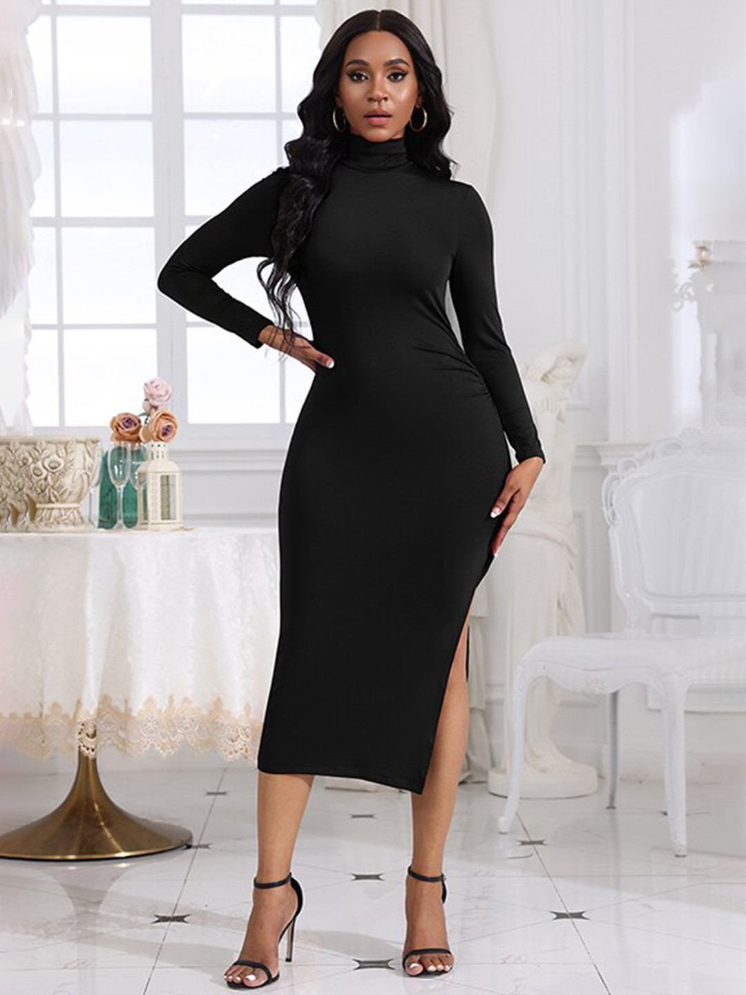 

StyleCast Black High Neck Bodycon Midi Dress