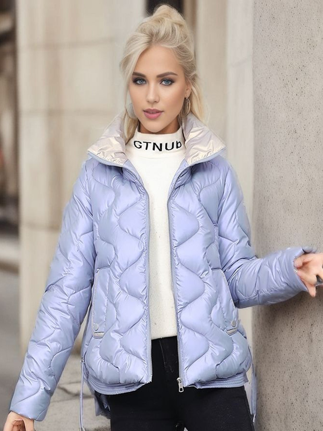 

StyleCast Blue Insulator Mock Collar Padded Jacket