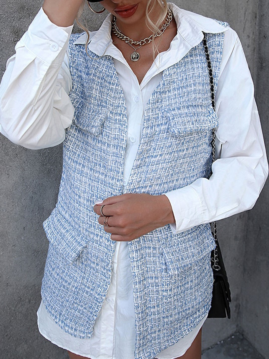 

StyleCast Blue Self Design Longline Tailored Jacket