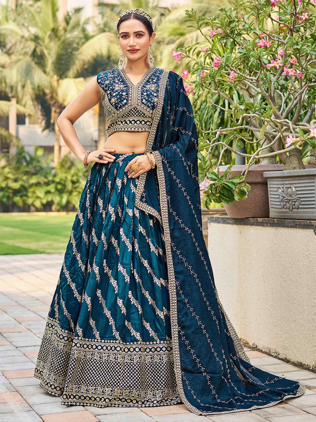 

CHANSI Embroidered Thread Work Ready to Wear Lehenga & Blouse With Dupatta, Blue