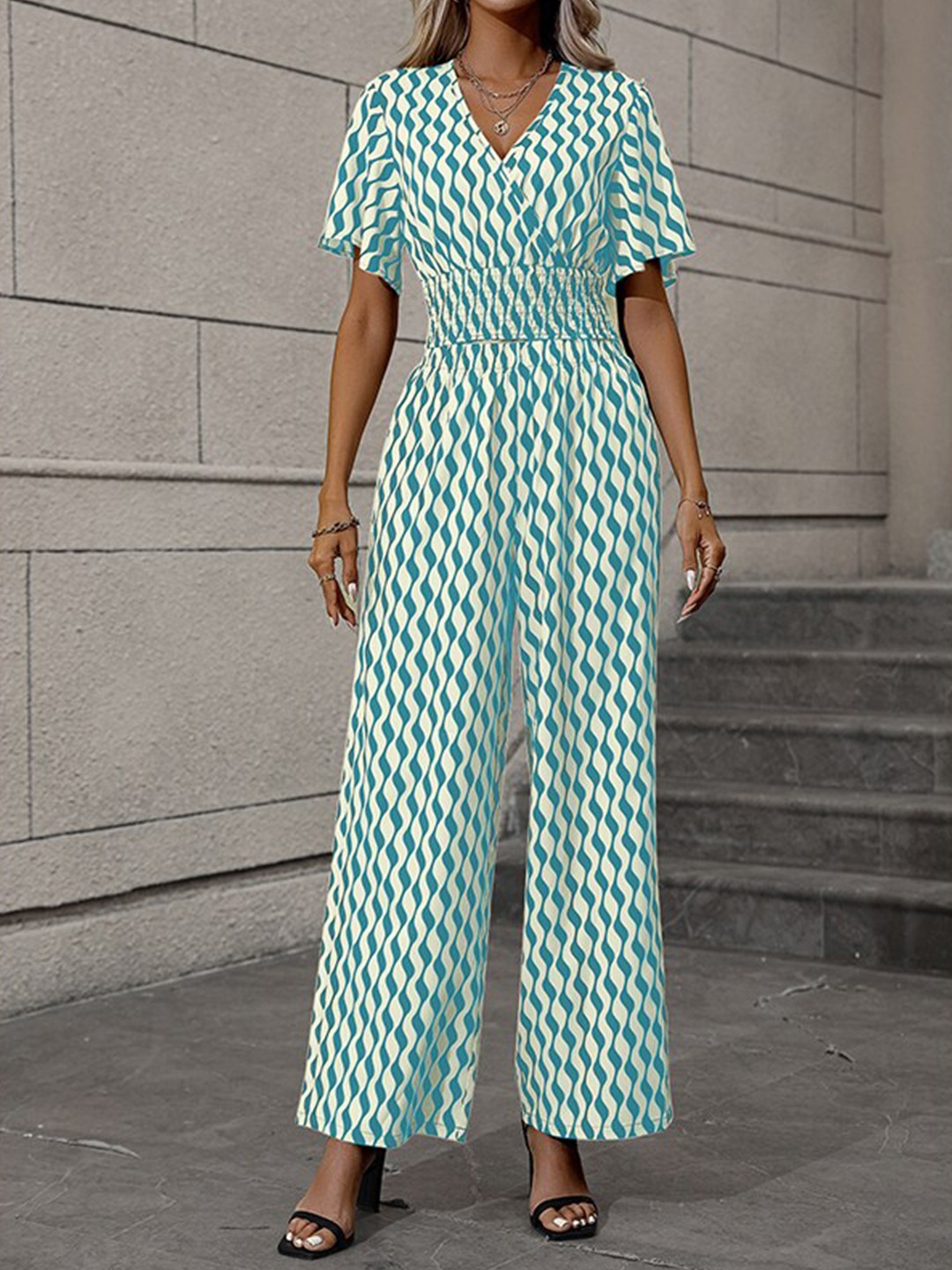 

StyleCast Green Abstract Printed Basic Jumpsuit