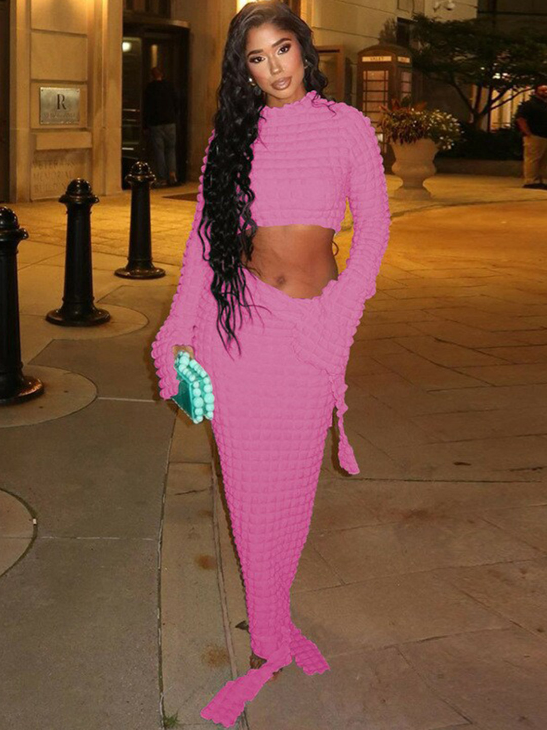 

StyleCast Pink Self Design Top & Skirt Co-Ords Set