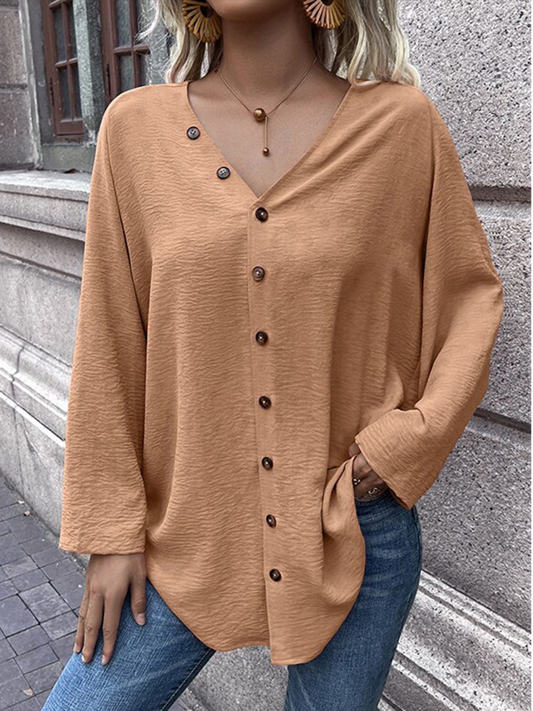 

StyleCast Khaki Collarless Casual Shirt