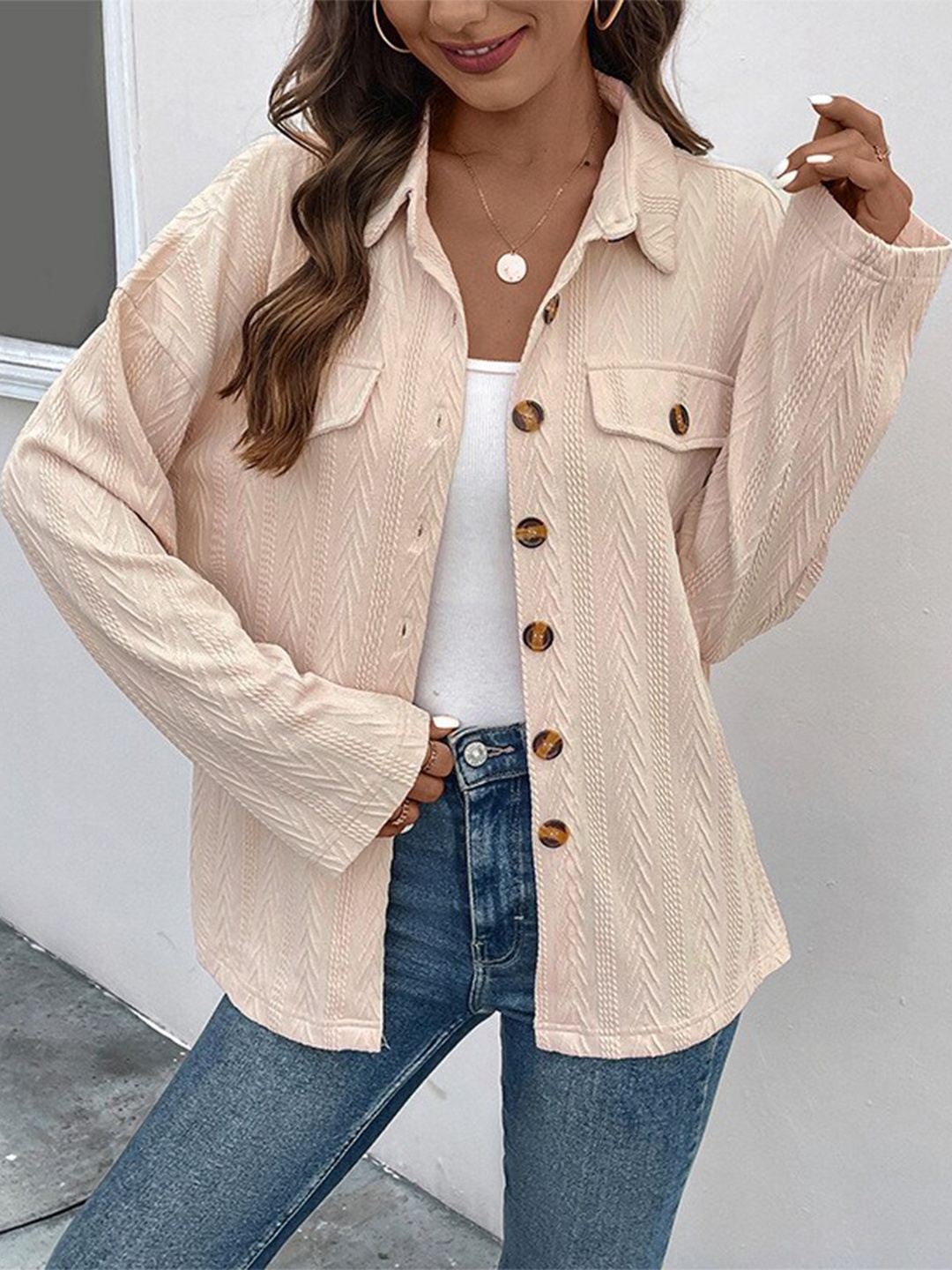 

StyleCast Beige Textured Spread Collar Casual Shirt