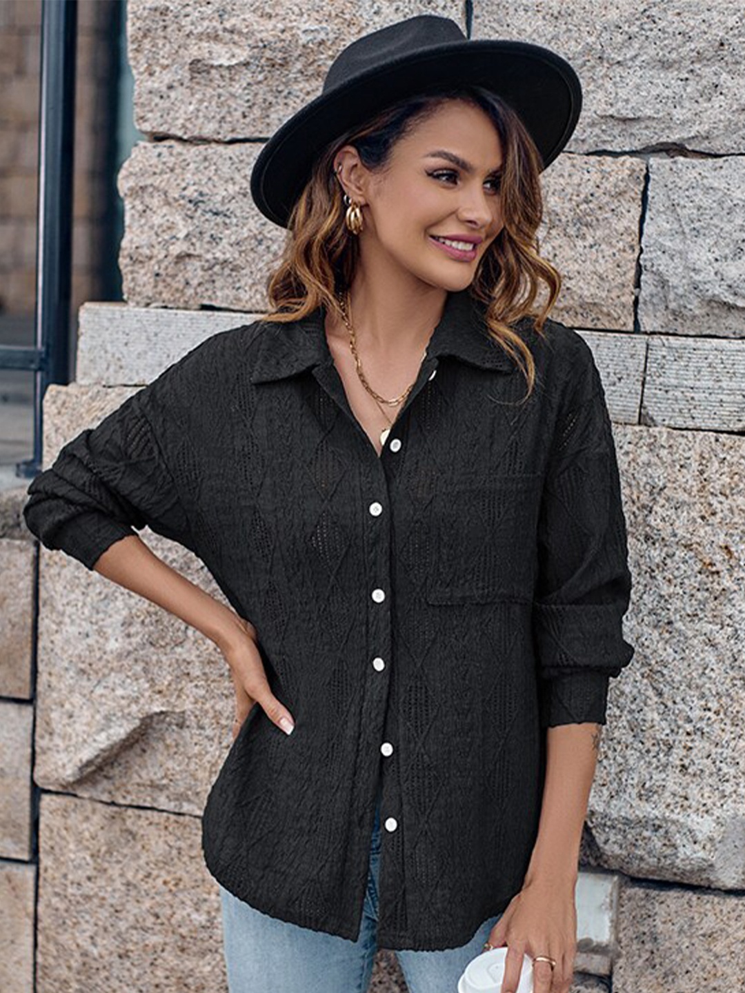 

StyleCast Black Self Design Casual Shirt