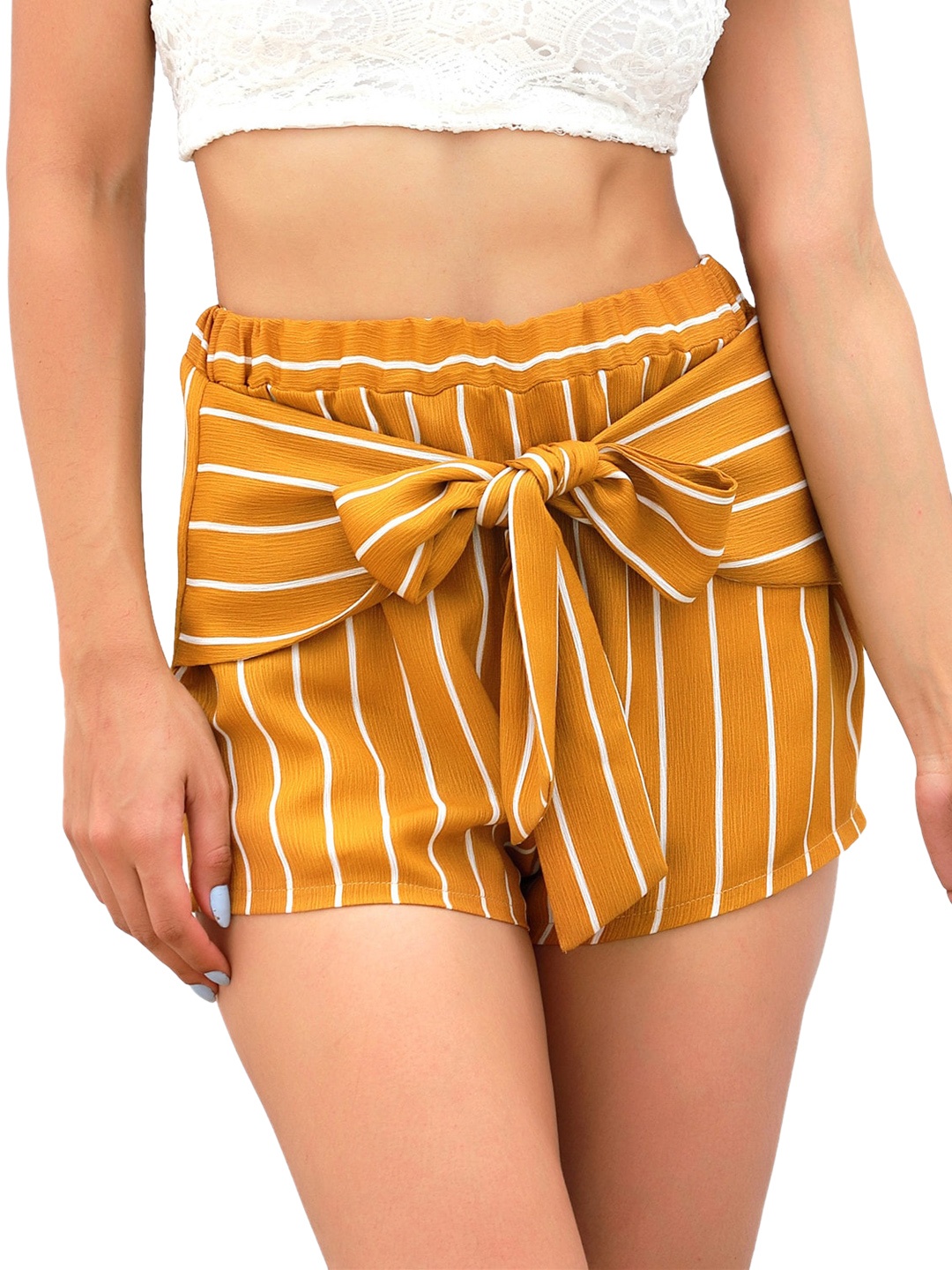 

StyleCast Women Yellow Striped High-Rise Shorts