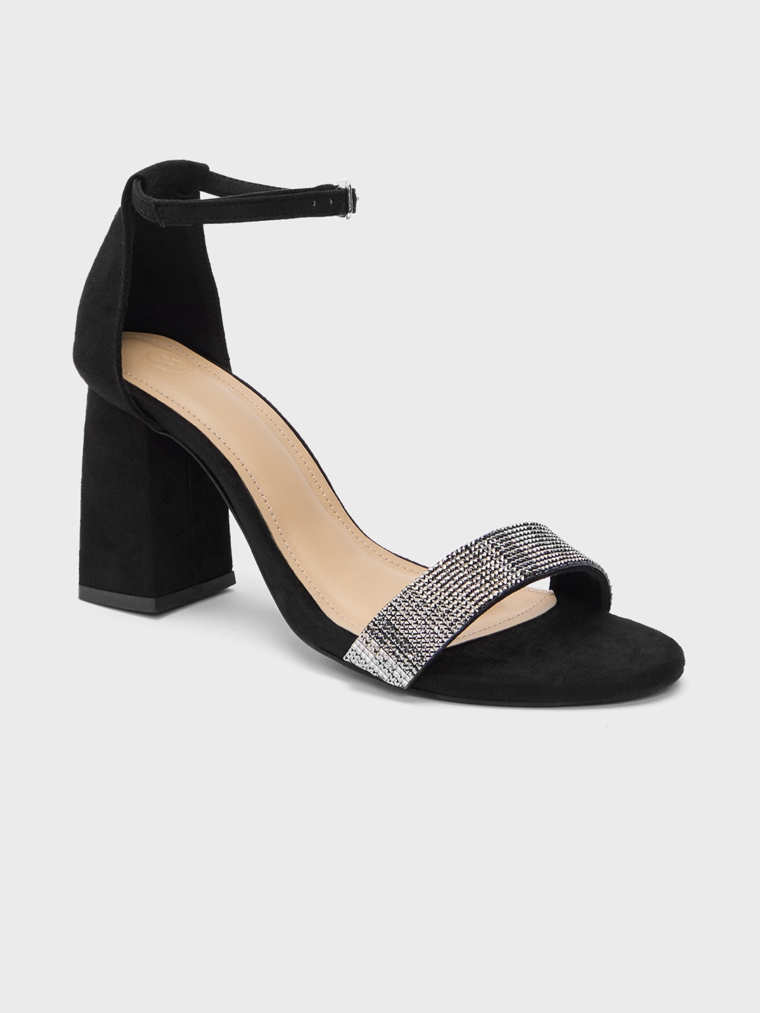 

20Dresses Black Embellished Block Heels With Buckles