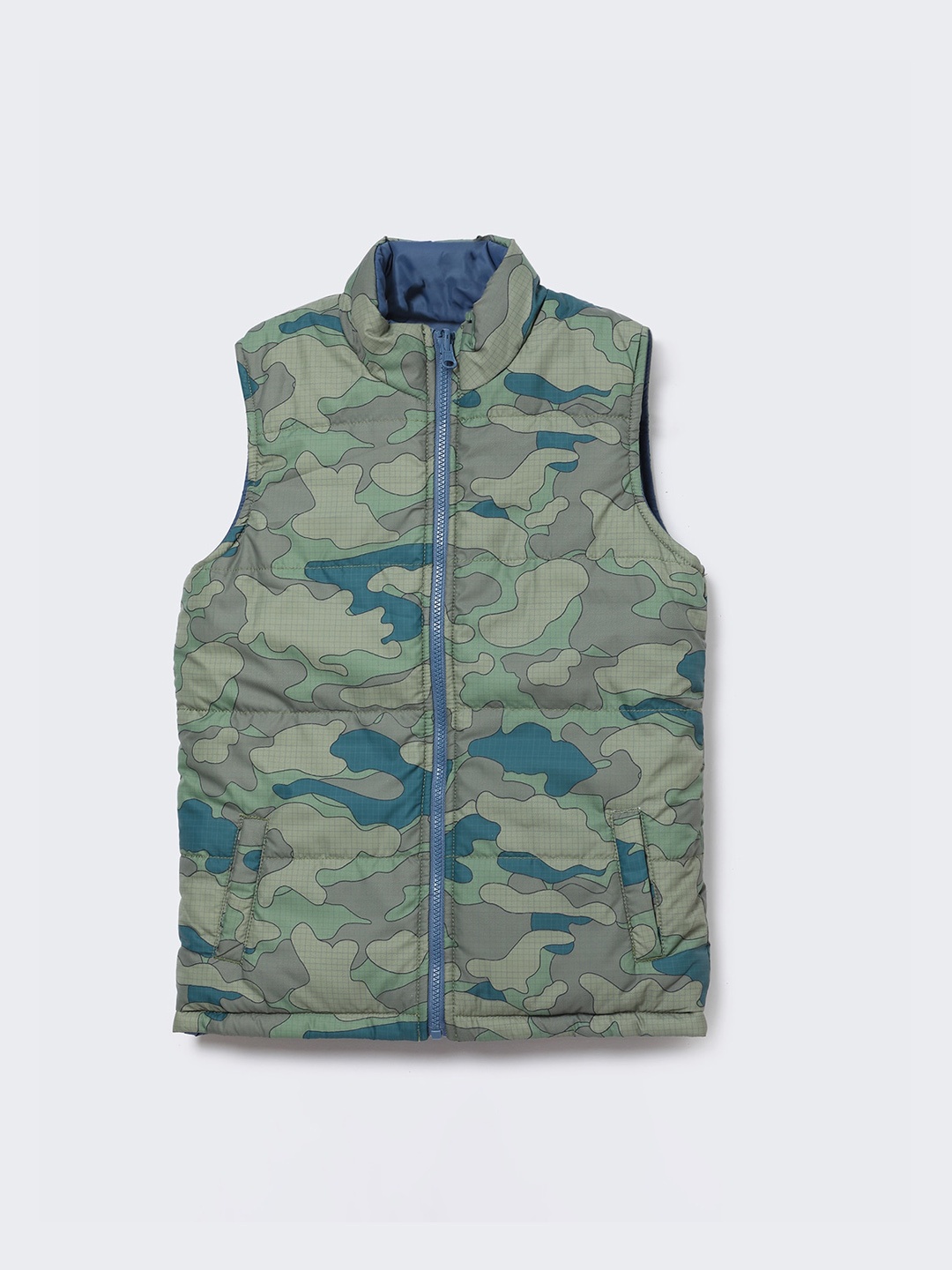 

Fame Forever by Lifestyle Boys Camouflage Printed Mock Collar Sleeveless Padded Jacket, Olive
