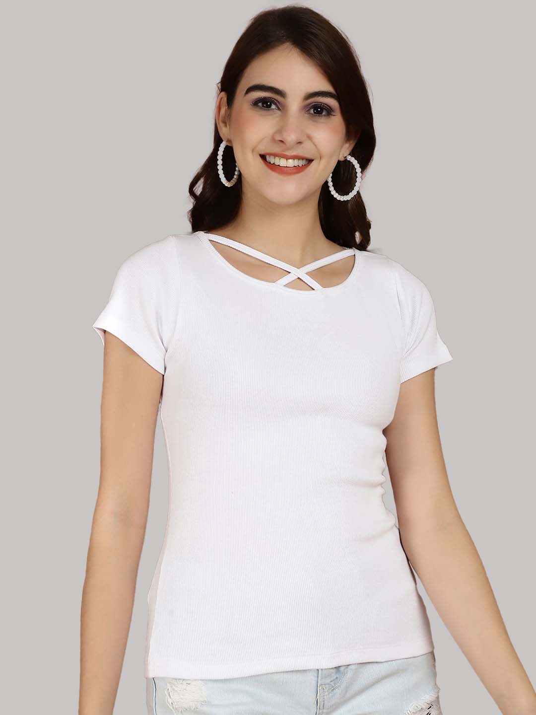 

Friskers Criss Cross Styled Top, White