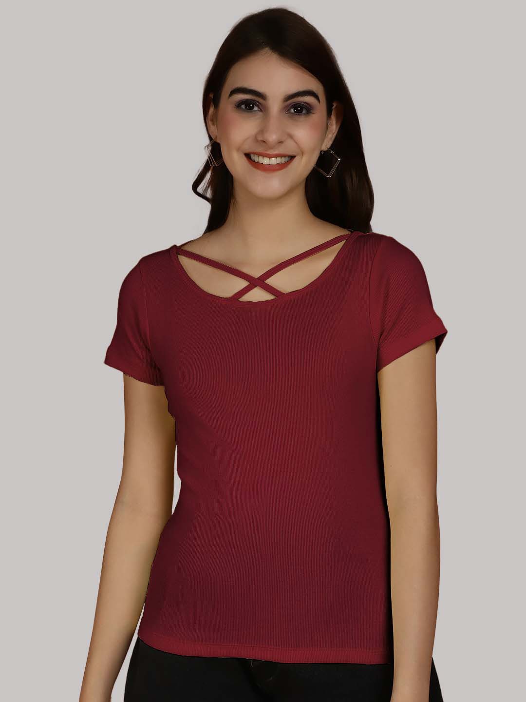 

Friskers Criss Cross Styled Top, Maroon