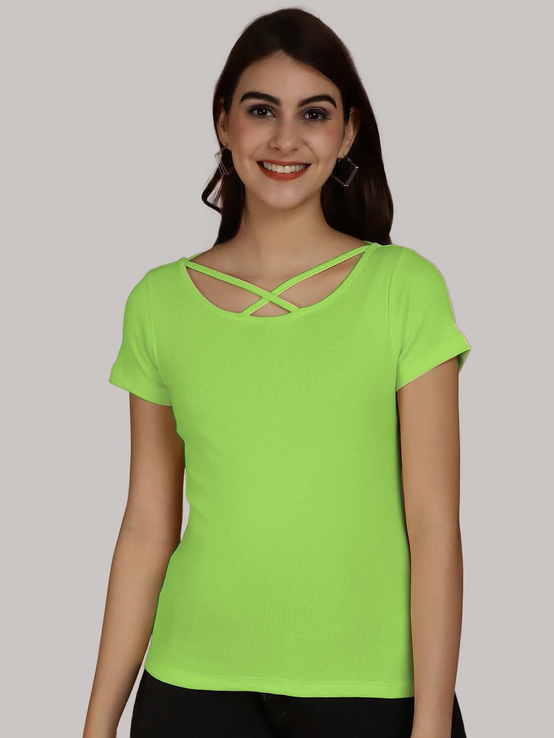 

Friskers Criss-Cross Detail Round Neck Short Sleeves Top, Green