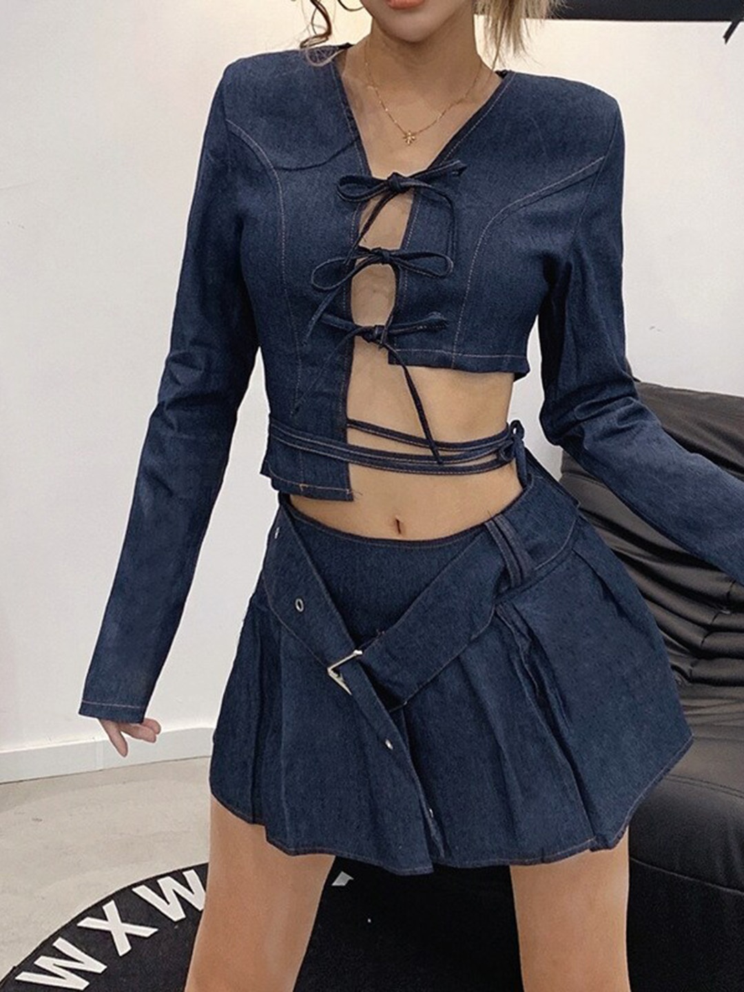 

StyleCast Blue Pleated Mini Skirts
