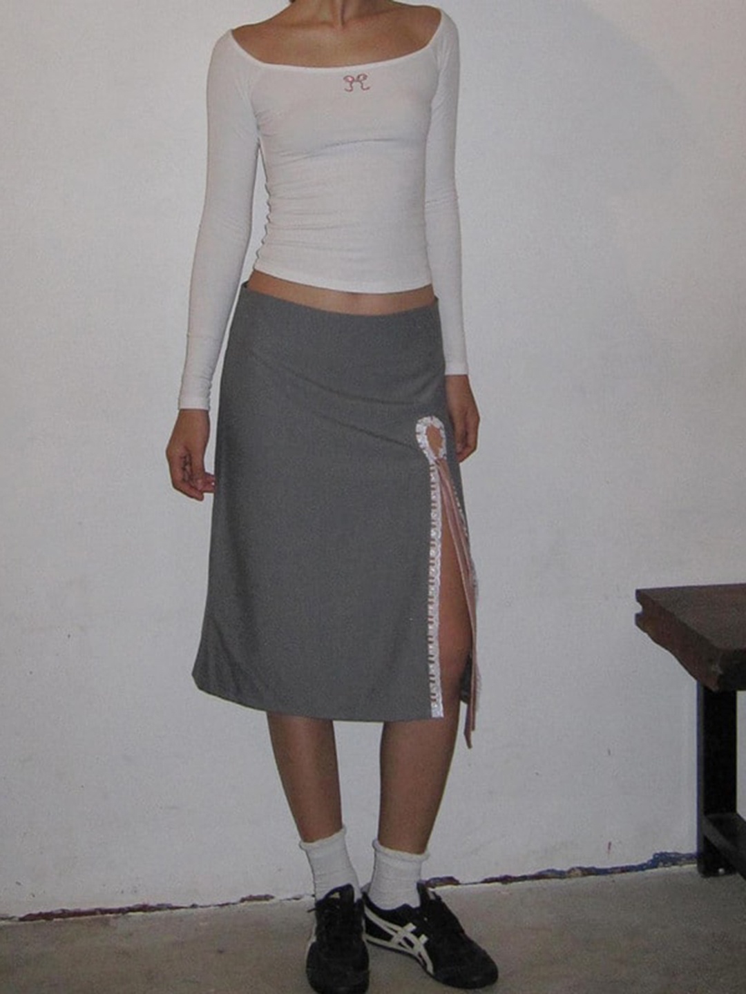 

StyleCast Grey High Waist A-Line Midi Skirt