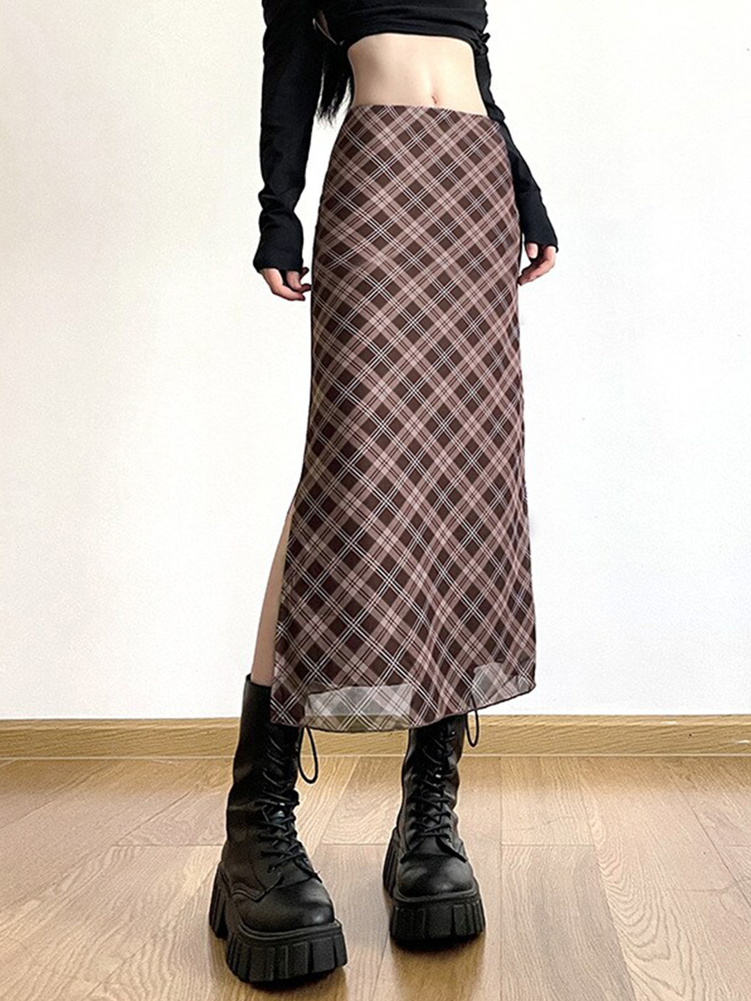 

StyleCast Brown Striped Midi Straight Skirt