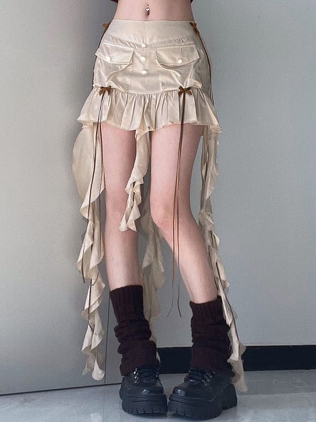 

StyleCast Beige High-Rise Pleated-Detailed Flared Mini Skirt