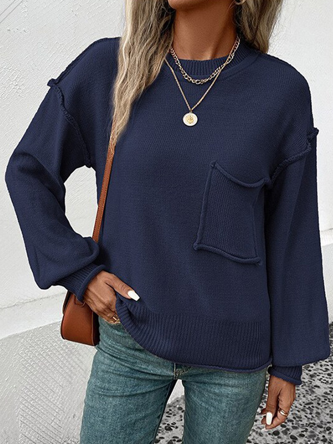 

StyleCast Navy Blue Drop Shoulder Sleeves Acrylic Pullover