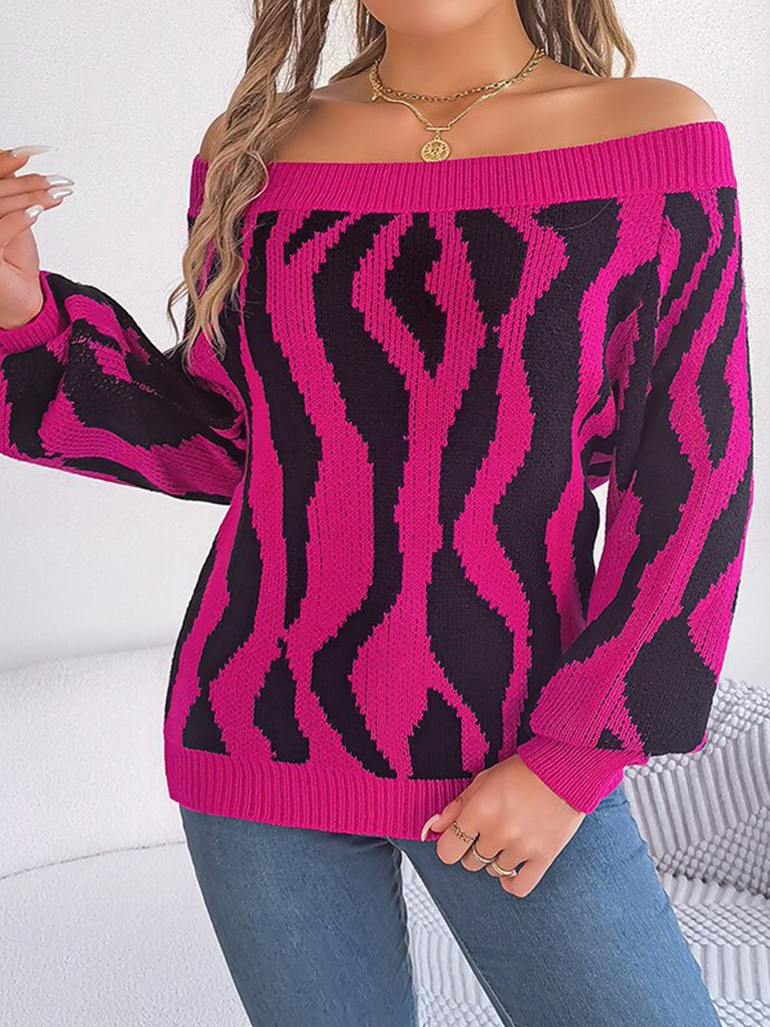 

StyleCast Fuchsia Off-Shoulder Ribbed Acrylic Pullover