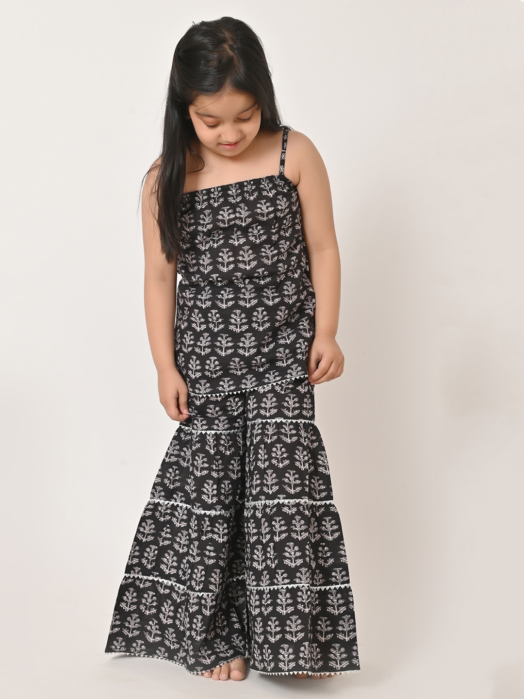 

BAESD Girls Ethnic Motifs Pure Cotton Kurti with Sharara, Black