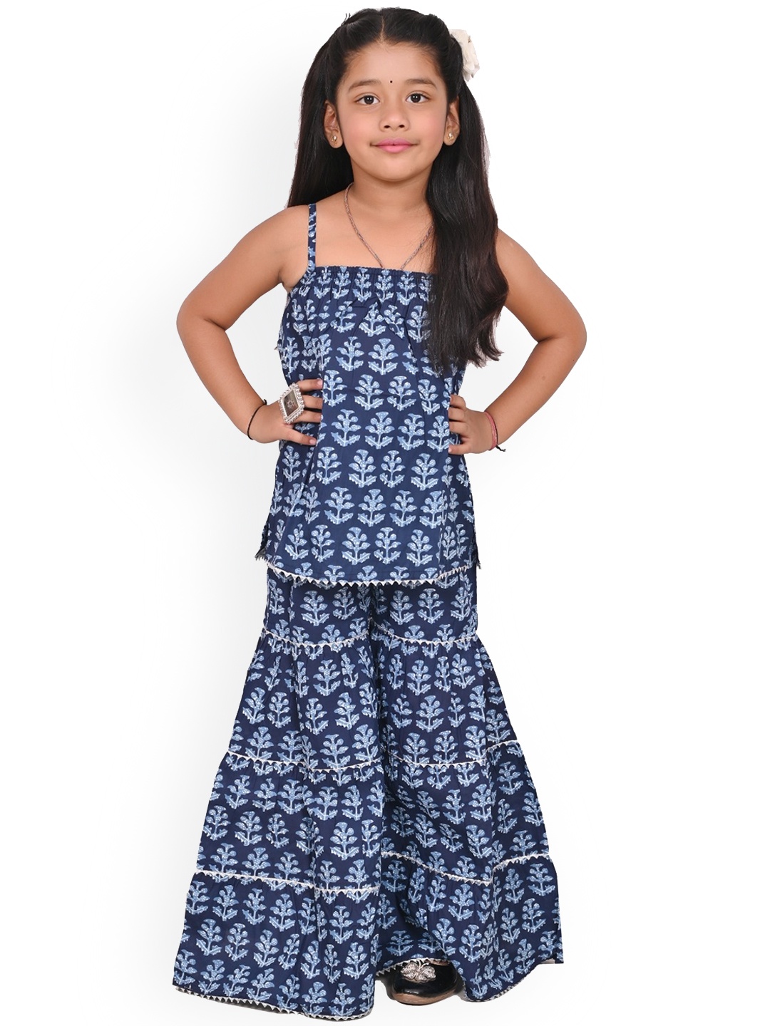 

BAESD Girls Ethnic Motifs Pure Cotton Kurta with Sharara, Blue