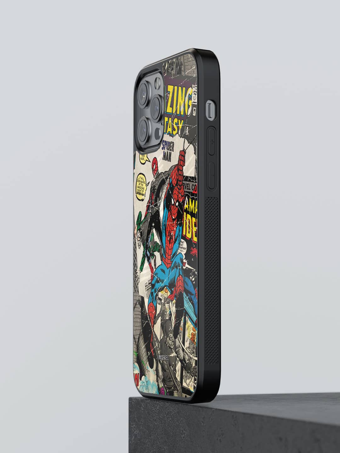 

macmerise Comic Spider Man Printed iPhone 12 Pro Max Phone Bumper Case Cover, Black